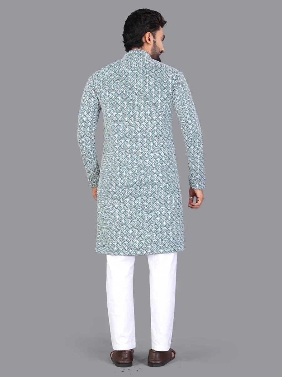 1RICH LOOK COTTON CHIKANKARI EMBROIDERY WORK MEN'S KURTA PAYJAMA FESTIVE WEAR WHOLESALE PRICE ETHNIC GARMENT (21)