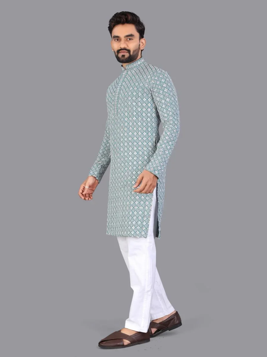 1RICH LOOK COTTON CHIKANKARI EMBROIDERY WORK MEN'S KURTA PAYJAMA FESTIVE WEAR WHOLESALE PRICE ETHNIC GARMENT (22)