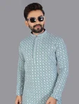 1RICH LOOK COTTON CHIKANKARI EMBROIDERY WORK MEN’S KURTA PAYJAMA FESTIVE WEAR WHOLESALE PRICE ETHNIC GARMENT (20)