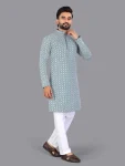 1RICH LOOK COTTON CHIKANKARI EMBROIDERY WORK MEN’S KURTA PAYJAMA FESTIVE WEAR WHOLESALE PRICE ETHNIC GARMENT (20)