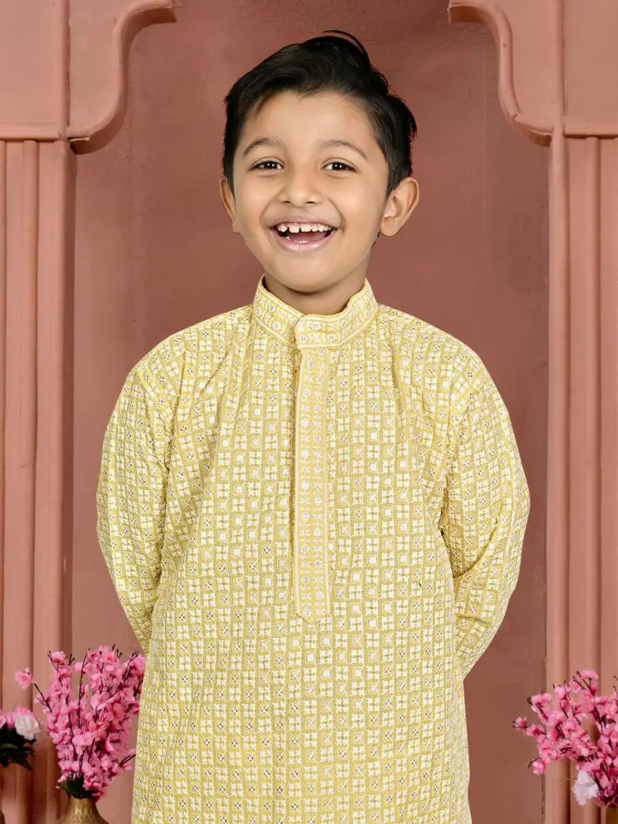 1RICH LOOK COTTON CHIKANKARI WORK KID'S KURTA PAYJAMA SET FESTIVE WEAR WHOLESALE PRICE ETHNIC GARMENT (10)
