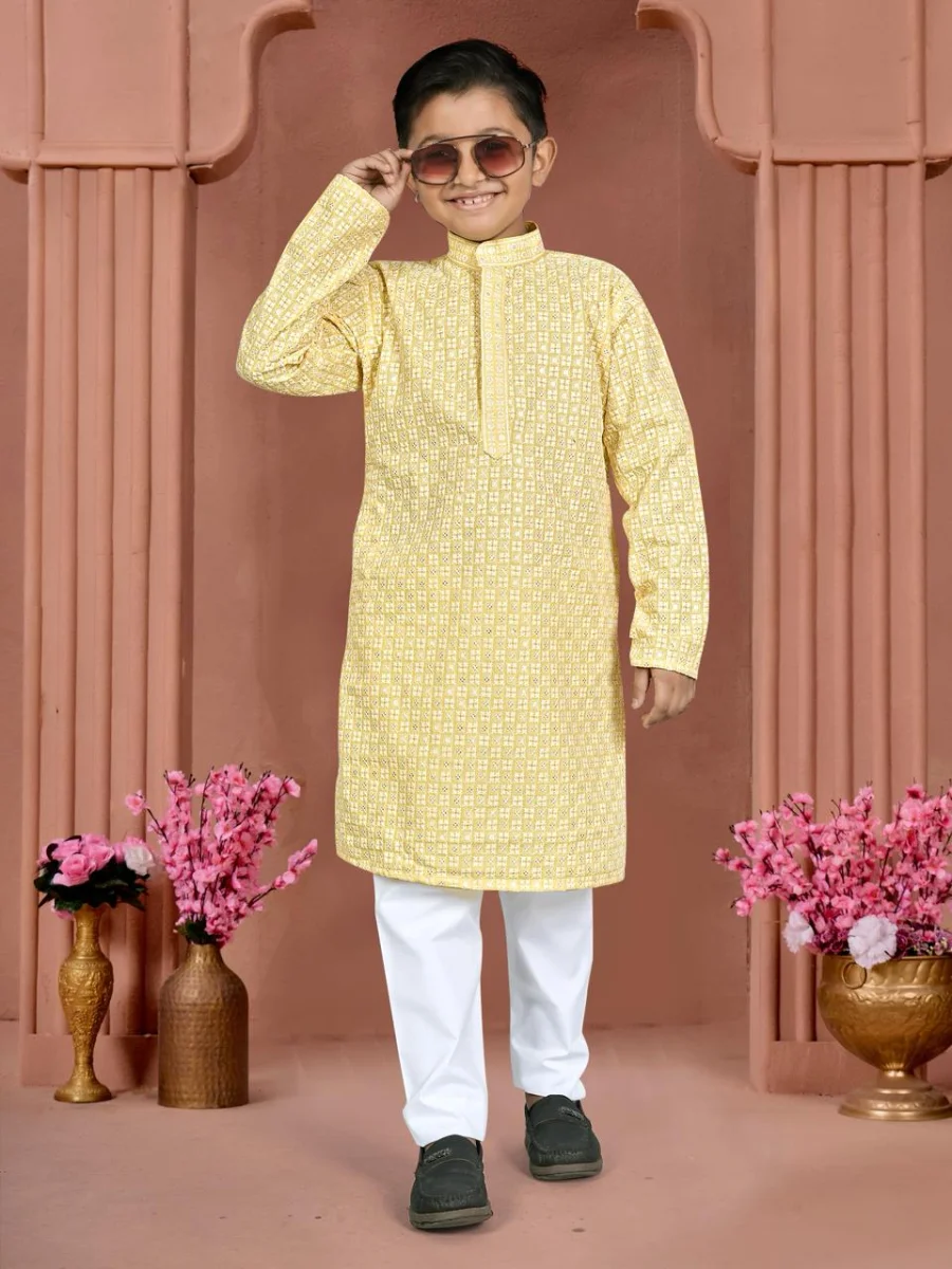 1RICH LOOK COTTON CHIKANKARI WORK KID'S KURTA PAYJAMA SET FESTIVE WEAR WHOLESALE PRICE ETHNIC GARMENT (9)