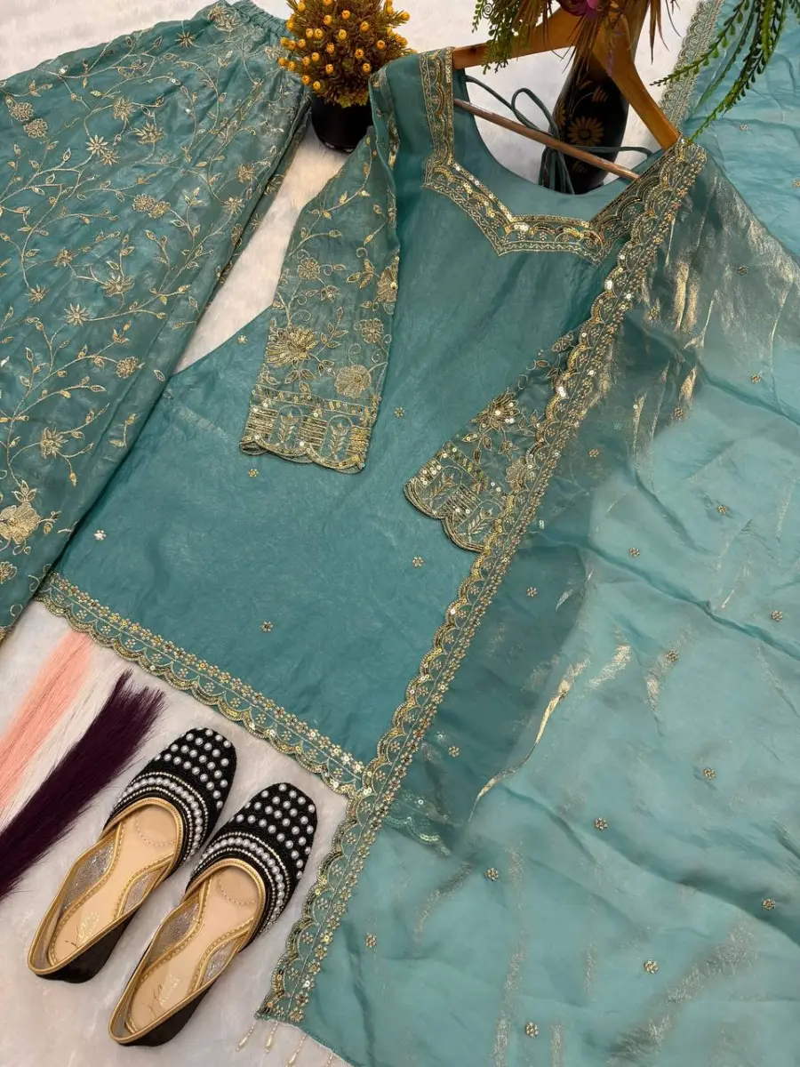 1RICH LOOK FENDY SILK THREAD WITH SEQUENCE EMBROIDERY, ZARI WORK TOP PALAZZO WITH DUPATTA FESTIVE WEAR WHOLESALE PRICE ETHNIC GARMENT (11)