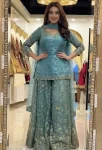 RICH LOOK FENDY SILK THREAD WITH SEQUENCE EMBROIDERY, ZARI WORK TOP PALAZZO WITH DUPATTA RAMA