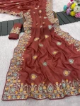 1RICH LOOK GEORGETTE SILK THREAD WORK EMBROIDERY WITH PIPING BORDER WORK SAREE WITH UNSTITCHED BLOUSE WEDDING WEAR WHOLESALE PRICE ETHNIC GARMENT (11)