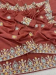 1RICH LOOK GEORGETTE SILK THREAD WORK EMBROIDERY WITH PIPING BORDER WORK SAREE WITH UNSTITCHED BLOUSE WEDDING WEAR WHOLESALE PRICE ETHNIC GARMENT (11)