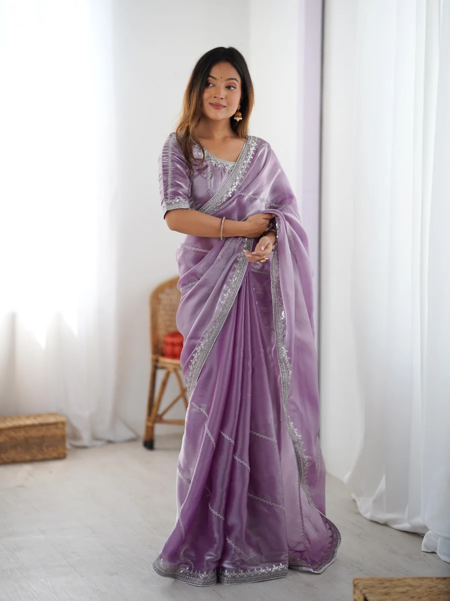 1RICH LOOK JMC SILK THREAD & SEQUENCE EMBROIDERY WITH PIPING WORK SAREE WITH UNSTITCHED BLOUSE FESTIVE WEAR WHOLESALE PRICE ETHNIC GARMENT (2)