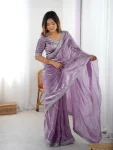 RICH LOOK JMC SILK THREAD & SEQUENCE EMBROIDERY WITH PIPING WORK SAREE WITH UNSTITCHED BLOUSE LAVENDER