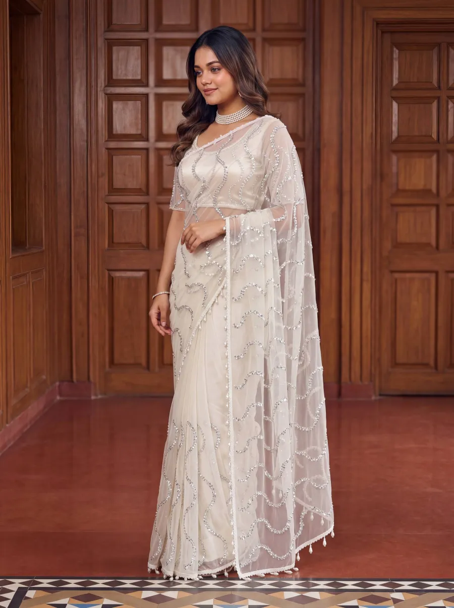 1RICH LOOK NET BEADS ,SEQUENCE, PEARLS EMBROIDERY WORK SAREE WITH UNSTITCHED BLOUSE PARTY WEAR WHOLESALE PRICE ETHNIC GARMENT (27)