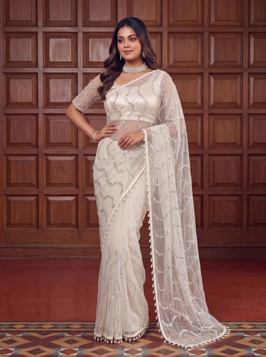 1RICH LOOK NET BEADS ,SEQUENCE, PEARLS EMBROIDERY WORK SAREE WITH UNSTITCHED BLOUSE PARTY WEAR WHOLESALE PRICE ETHNIC GARMENT (28)