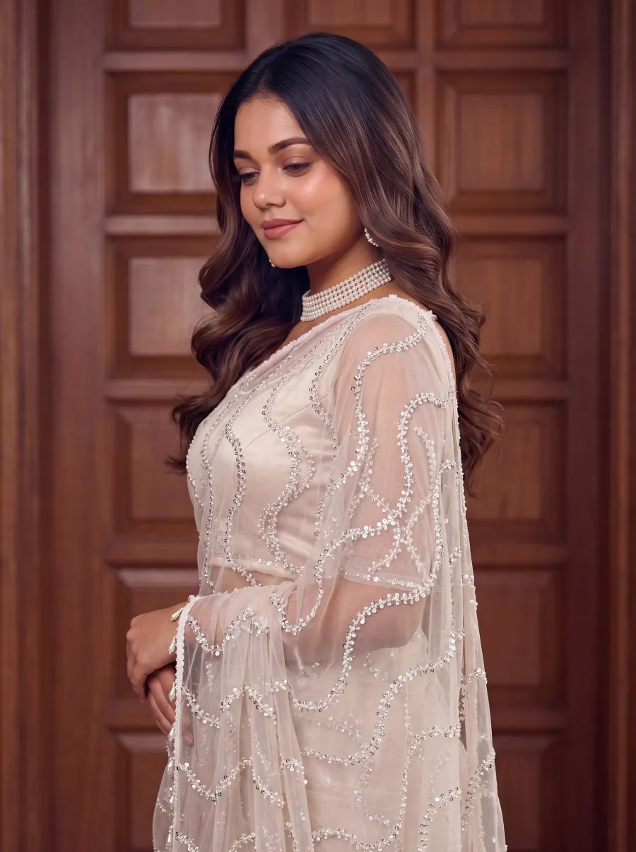 1RICH LOOK NET BEADS ,SEQUENCE, PEARLS EMBROIDERY WORK SAREE WITH UNSTITCHED BLOUSE PARTY WEAR WHOLESALE PRICE ETHNIC GARMENT (29)