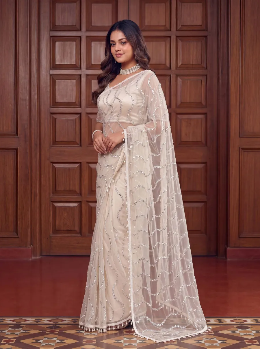 1RICH LOOK NET BEADS ,SEQUENCE, PEARLS EMBROIDERY WORK SAREE WITH UNSTITCHED BLOUSE PARTY WEAR WHOLESALE PRICE ETHNIC GARMENT (30)