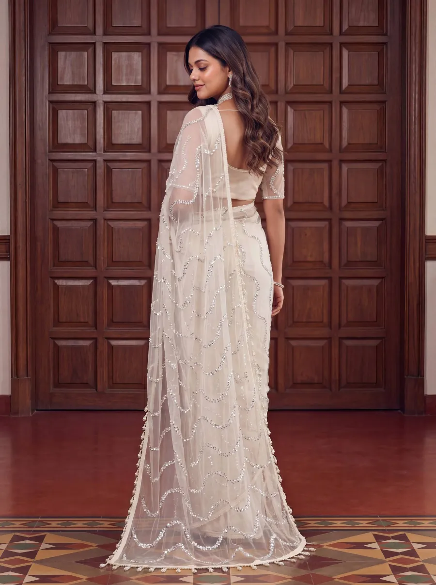 1RICH LOOK NET BEADS ,SEQUENCE, PEARLS EMBROIDERY WORK SAREE WITH UNSTITCHED BLOUSE PARTY WEAR WHOLESALE PRICE ETHNIC GARMENT (31)