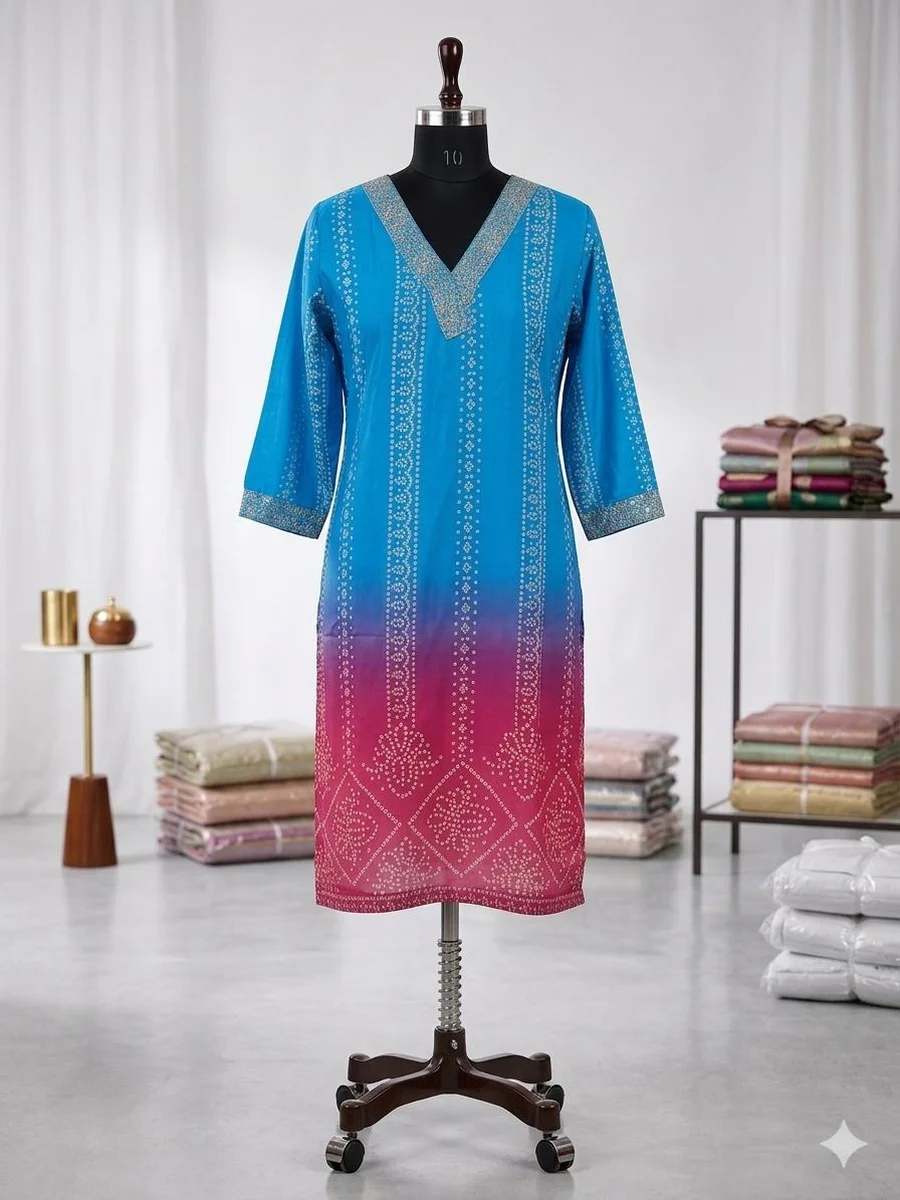 1RICH LOOK RAYON SHADED BANDHANI PRINT WORK TOP PENT SET DAILY WEAR WHOLESALE PRICE ETHNIC GARMENT (10)