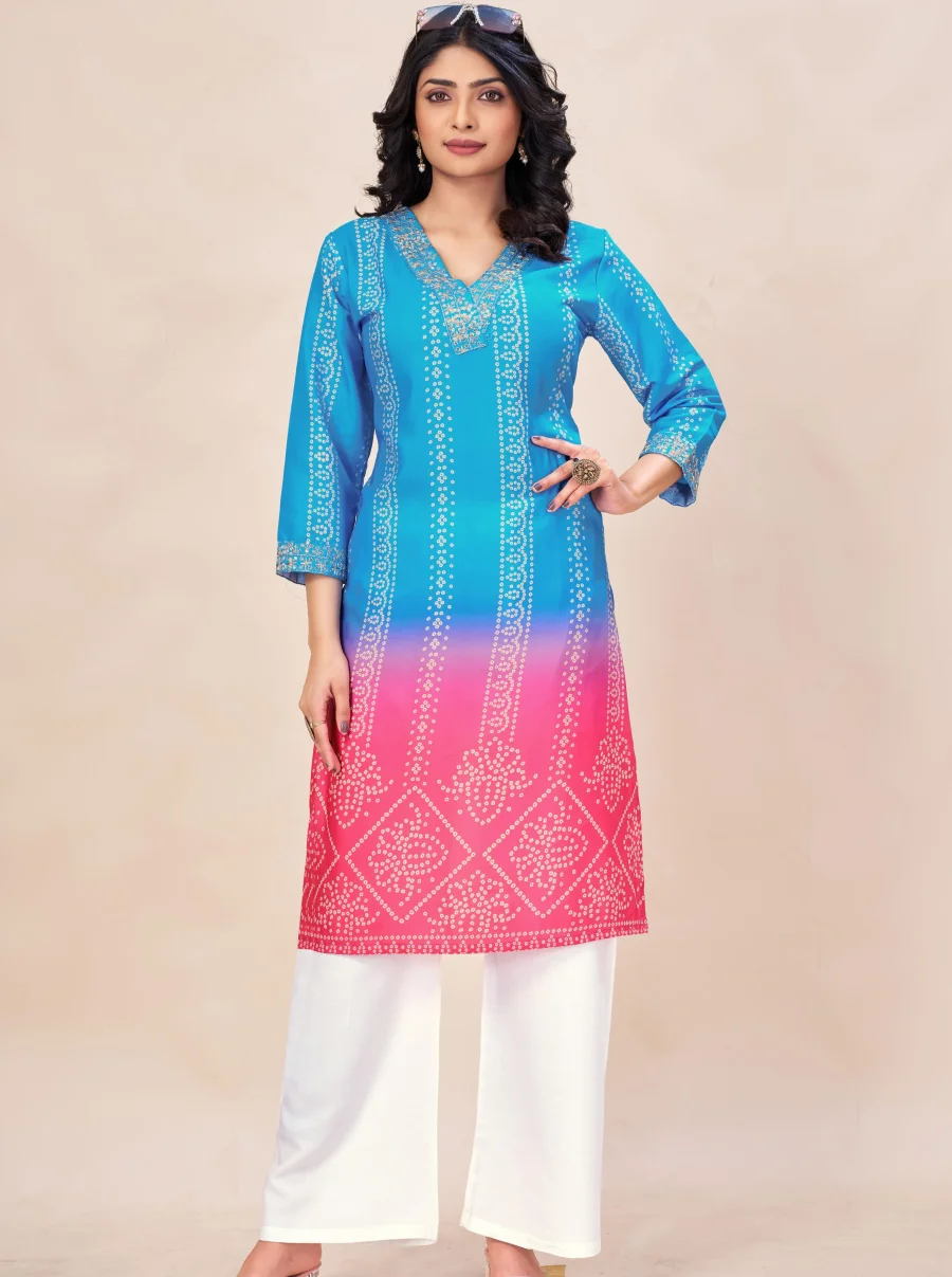 1RICH LOOK RAYON SHADED BANDHANI PRINT WORK TOP PENT SET DAILY WEAR WHOLESALE PRICE ETHNIC GARMENT (11)