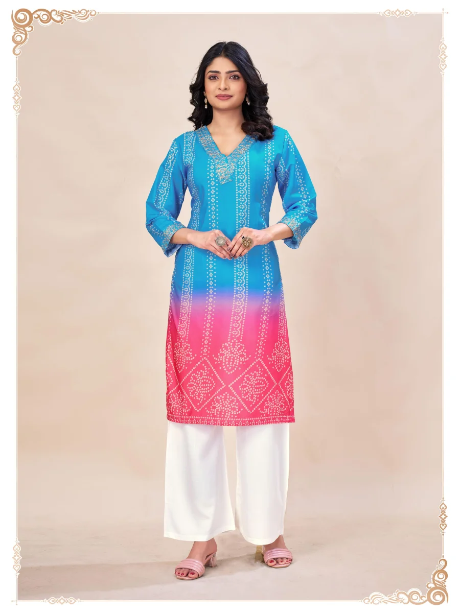 1RICH LOOK RAYON SHADED BANDHANI PRINT WORK TOP PENT SET DAILY WEAR WHOLESALE PRICE ETHNIC GARMENT (12)