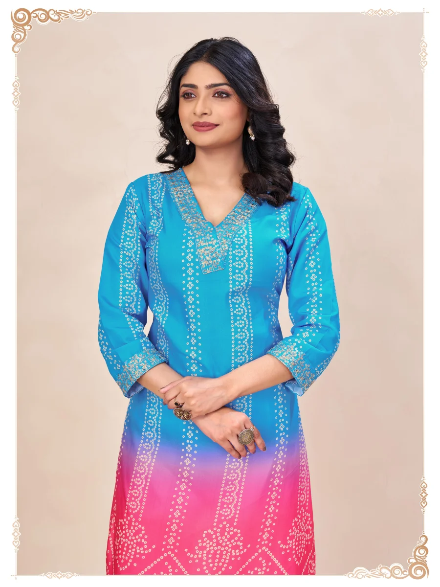 1RICH LOOK RAYON SHADED BANDHANI PRINT WORK TOP PENT SET DAILY WEAR WHOLESALE PRICE ETHNIC GARMENT (9)