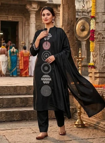 RICH LOOK SLUB COTTON EMBROIDERY WORK TOP BOTTOM WITH DUPATTA BLACK