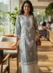 TRENDING COTTON EMBROIDERY WORK TOP BOTTOM SET GREY