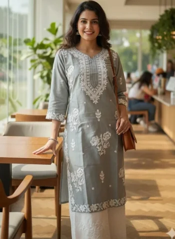 TRENDING COTTON EMBROIDERY WORK TOP BOTTOM SET GREY