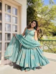 1TRENDING FENDY SILK EMBROIDERY SEQUENCE WORK GOWN PALAZZO WITH DUPATTA WEDDING WEAR WHOLESALE PRICE ETHNIC GARMENT (47)