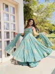 1TRENDING FENDY SILK EMBROIDERY SEQUENCE WORK GOWN PALAZZO WITH DUPATTA WEDDING WEAR WHOLESALE PRICE ETHNIC GARMENT (47)