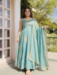 TRENDING FENDY SILK EMBROIDERY SEQUENCE WORK GOWN PALAZZO WITH DUPATTA SKY