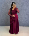 TRENDING FENDY SILK SEQUENCE AND BEADS WORK GOWN WITH DUPATTA AND WAIST BELT WINE