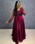 1TRENDING FENDY SILK SEQUENCE AND BEADS WORK GOWN WITH DUPATTA AND WAIST BELT FESTIVE WEAR WHOLESALE PRICE ETHNIC GARMENT (4)