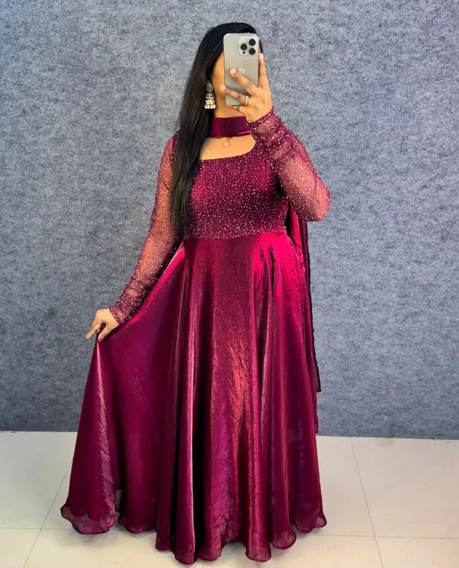 1TRENDING FENDY SILK SEQUENCE AND BEADS WORK GOWN WITH DUPATTA AND WAIST BELT FESTIVE WEAR WHOLESALE PRICE ETHNIC GARMENT (7)