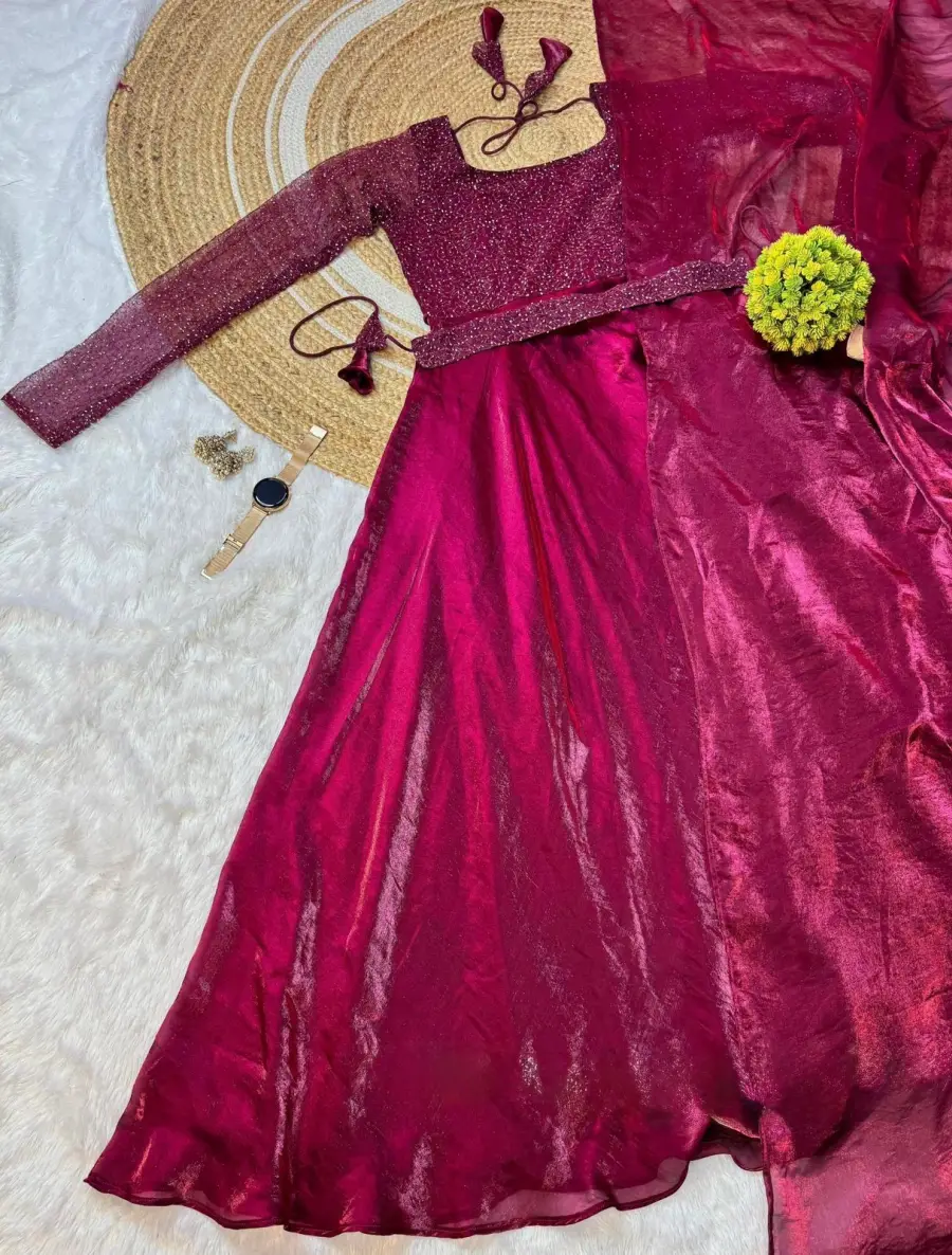 1TRENDING FENDY SILK SEQUENCE AND BEADS WORK GOWN WITH DUPATTA AND WAIST BELT FESTIVE WEAR WHOLESALE PRICE ETHNIC GARMENT (8)