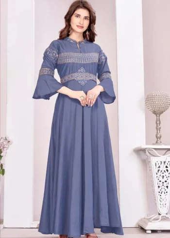 TRENDING MUSLIN EMBROIDERY WOEK GOWN LAVENDER