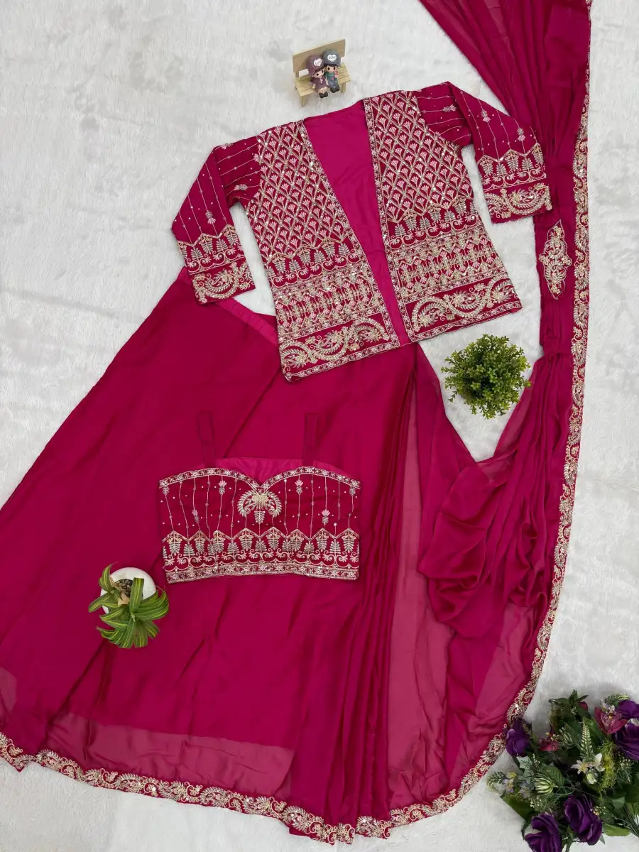 1TRENDING RANGOLI SILK EMBROIDERY WORK LACE BORDER WORK READY TO WEAR SAREE WITH STITCHED BLOUSE AND KOTI PARTY WEAR WHOLESALE PRICE ETHNIC GARMENT (1)