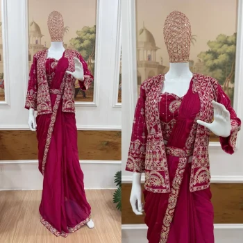 TRENDING RANGOLI SILK EMBROIDERY WORK LACE BORDER WORK READY TO WEAR SAREE WITH STITCHED BLOUSE AND KOTI RANI