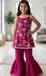 TRENDING RAYON SEQUENCE EMBROIDERY WORK KID'S TOP PALAZZO SET PINK
