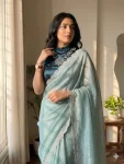 1TRENDING SHIMMER CREPE JARKAN STONE WORK BORDER AND ALL OVER DIAMOND WORK SAREE WITH UNSTITCHED BLOUSE PARTY WEAR WHOLESALE PRICE ETHNIC GARMENT (9)