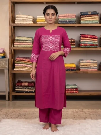 TRENDING TESLA SILK EMBROIDERY WORK CO-ORD SET PINK