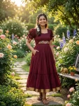 TRENDING VICHITRA SILK MAGGAM WORK ONE PIECE DRESS MAROON