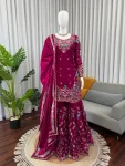 21DESIGNER JMC SILK THREAD WITH SEQUENCE WITH RIVET MOTI WORK TOP SHARARA WITH DUPATTA WEDDING WEAR WHOLESALE PRICE ETHNIC GARMENT (14)