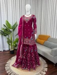 21DESIGNER JMC SILK THREAD WITH SEQUENCE WITH RIVET MOTI WORK TOP SHARARA WITH DUPATTA WEDDING WEAR WHOLESALE PRICE ETHNIC GARMENT (14)