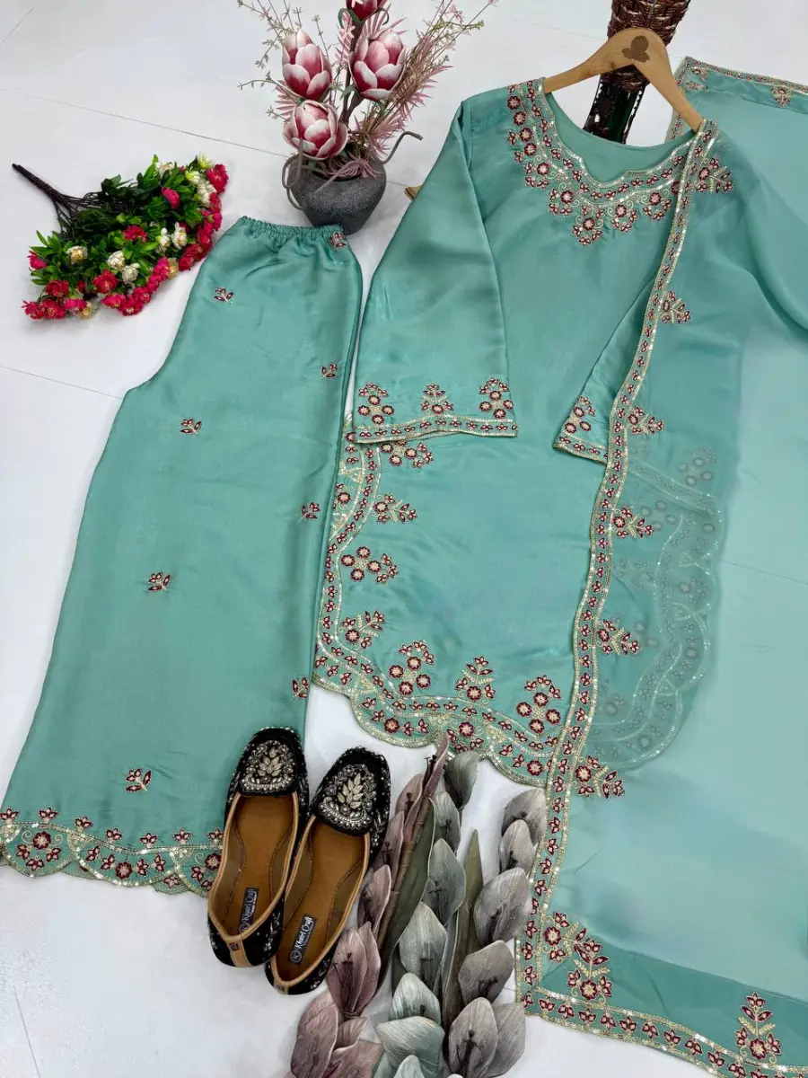 21DESIGNER ROMAN GLASS EMBROIDERY SEQUENCE WITH FANCY CUT WORK TOP PALAZZO WITH DUPATTA FESTIVE WEAR WHOLESALE PRICE ETHNIC GARMENT (13)