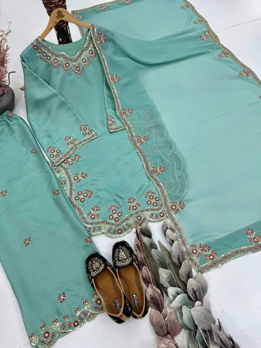 21DESIGNER ROMAN GLASS EMBROIDERY SEQUENCE WITH FANCY CUT WORK TOP PALAZZO WITH DUPATTA FESTIVE WEAR WHOLESALE PRICE ETHNIC GARMENT (9)