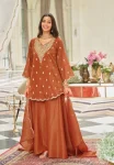 21FANCY NATURAL SILK EMBROIDERY CHAIN SEQUENCE WITH FANCY CUT WORK TOP PALAZZO WITH DUPATTA FESTIVE WEAR WHOLESALE PRICE ETHNIC GARMENT (12)
