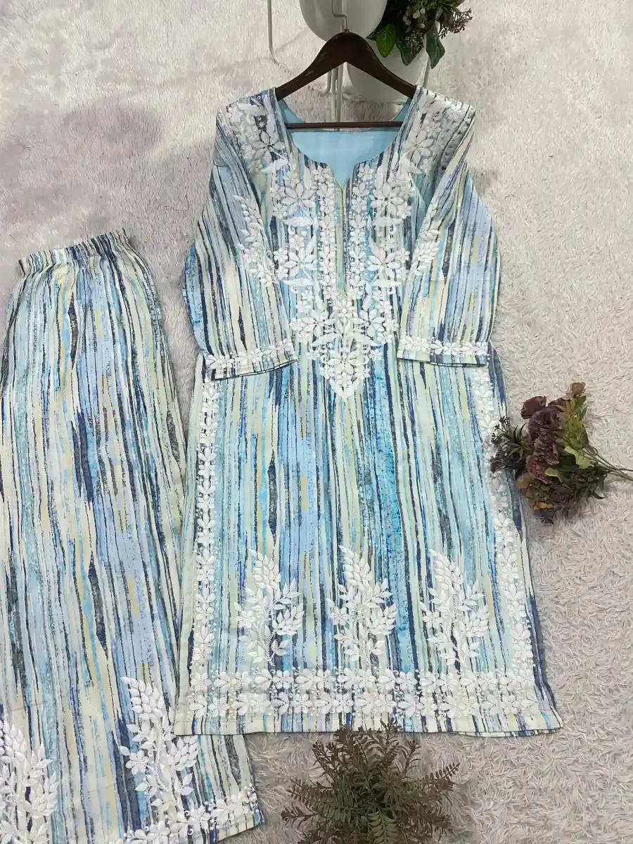 21FANCY RAYON EMBROIDERY WORK KURTI PALAZZO SET OFFICE WEAR WHOLESALE PRICE ETHNIC GARMENT (7)