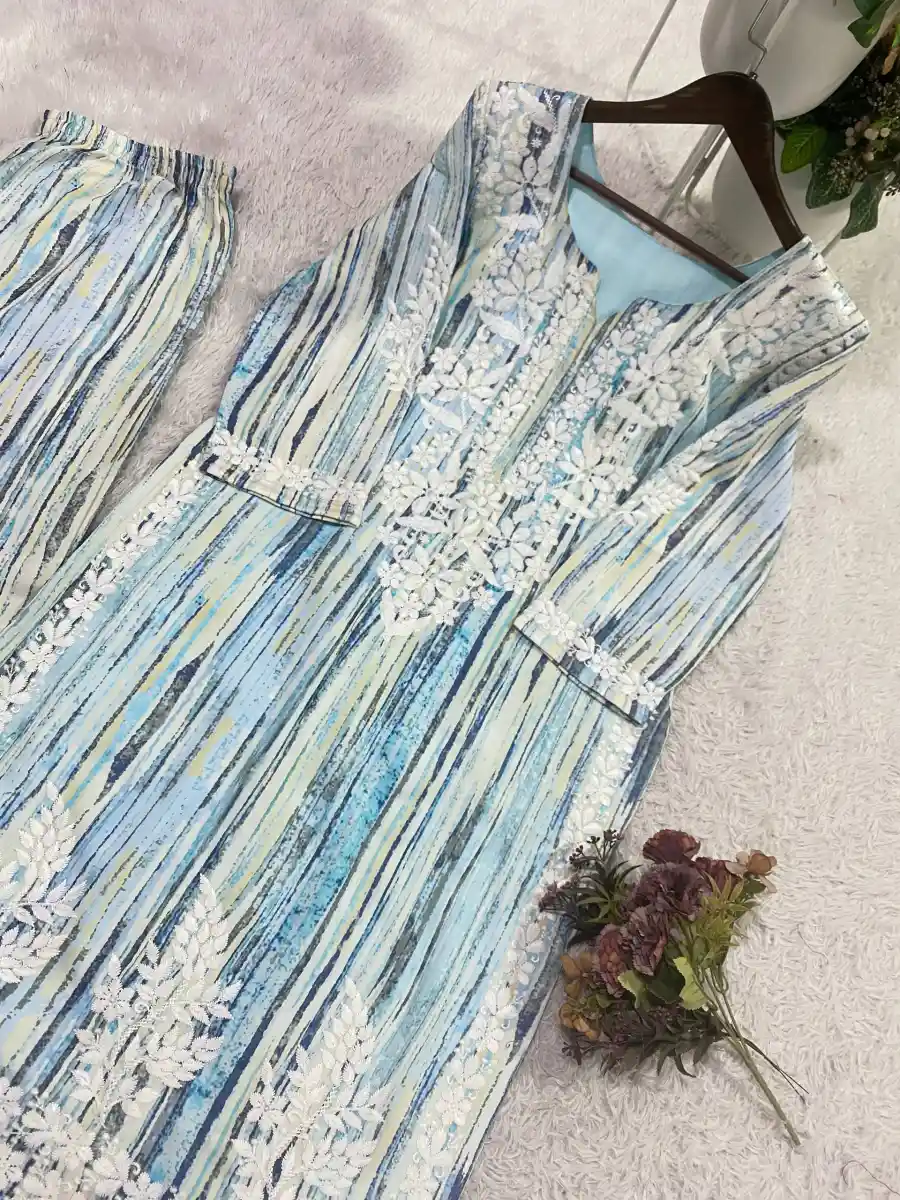 21FANCY RAYON EMBROIDERY WORK KURTI PALAZZO SET OFFICE WEAR WHOLESALE PRICE ETHNIC GARMENT (9)