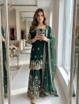 RICH LOOK GEORGETTE EMBROIDERY 5 MM SEQUENCES WORK TOP PALAZZO WITH DUPATTA GREEN