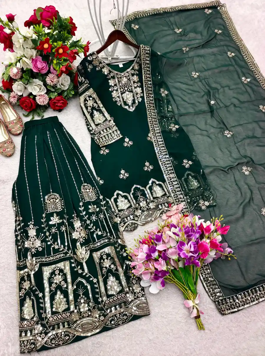 22RICH LOOK GEORGETTE EMBROIDERY 5 MM SEQUENCES WORK TOP PALAZZO WITH DUPATTA WEDDING WEAR WHOLESALE PRICE ETHNIC GARMENT (11)