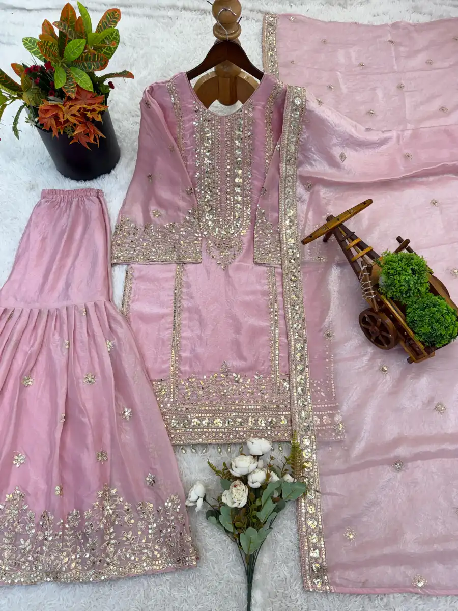 23CLASSIC FENDY SILK EMBROIDERY SEQUENCE WORK TOP SHARARA WITH DUPATTA FESTIVE WEAR WHOLESALE PRICE ETHNIC GARMENT (21)