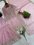 23CLASSIC FENDY SILK EMBROIDERY SEQUENCE WORK TOP SHARARA WITH DUPATTA FESTIVE WEAR WHOLESALE PRICE ETHNIC GARMENT (24)