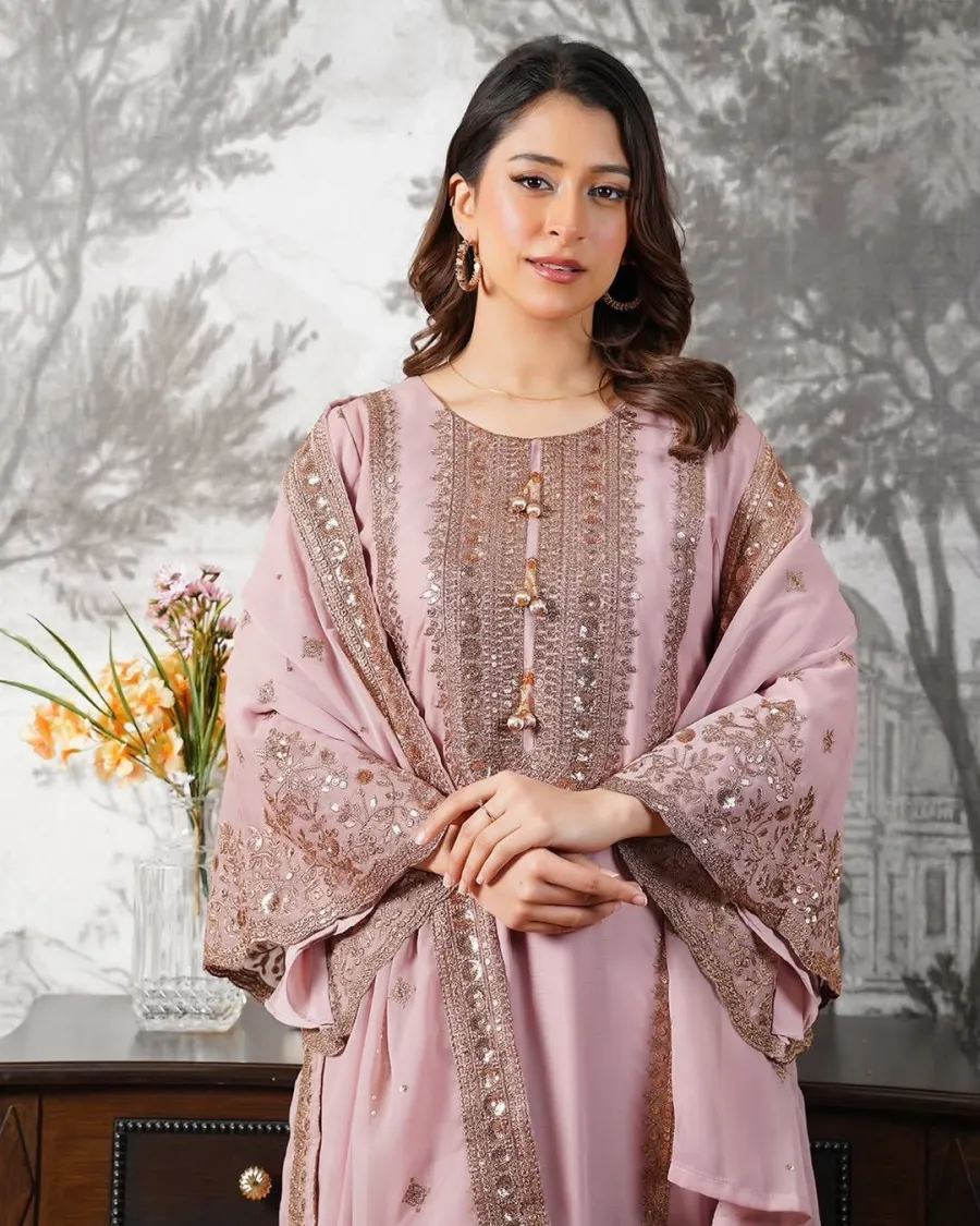 23CLASSIC FENDY SILK EMBROIDERY SEQUENCE WORK TOP SHARARA WITH DUPATTA FESTIVE WEAR WHOLESALE PRICE ETHNIC GARMENT (25)